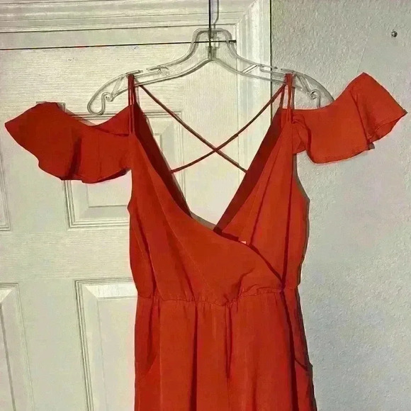 Sugar+Lips Womens Romper One Piece Coral Deep V Strappy Lightweight Ruffle S - Picture 8 of 12